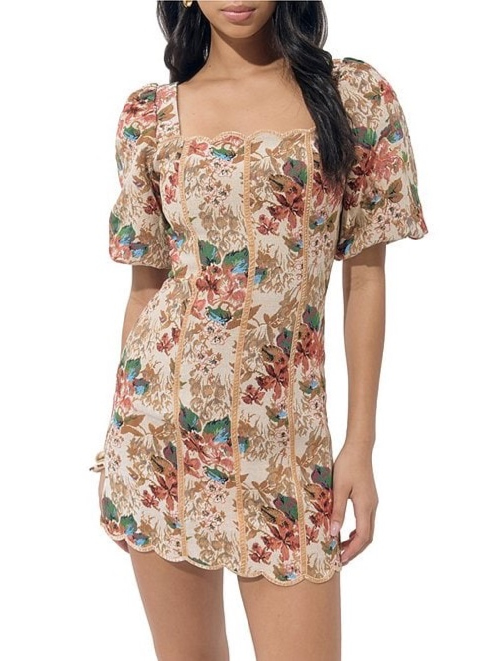 NWT Adelyn Rae Silvie Tapestry Square Neck Floral Puff Short Sleeve Sheath Dress - Picture 4 of 11